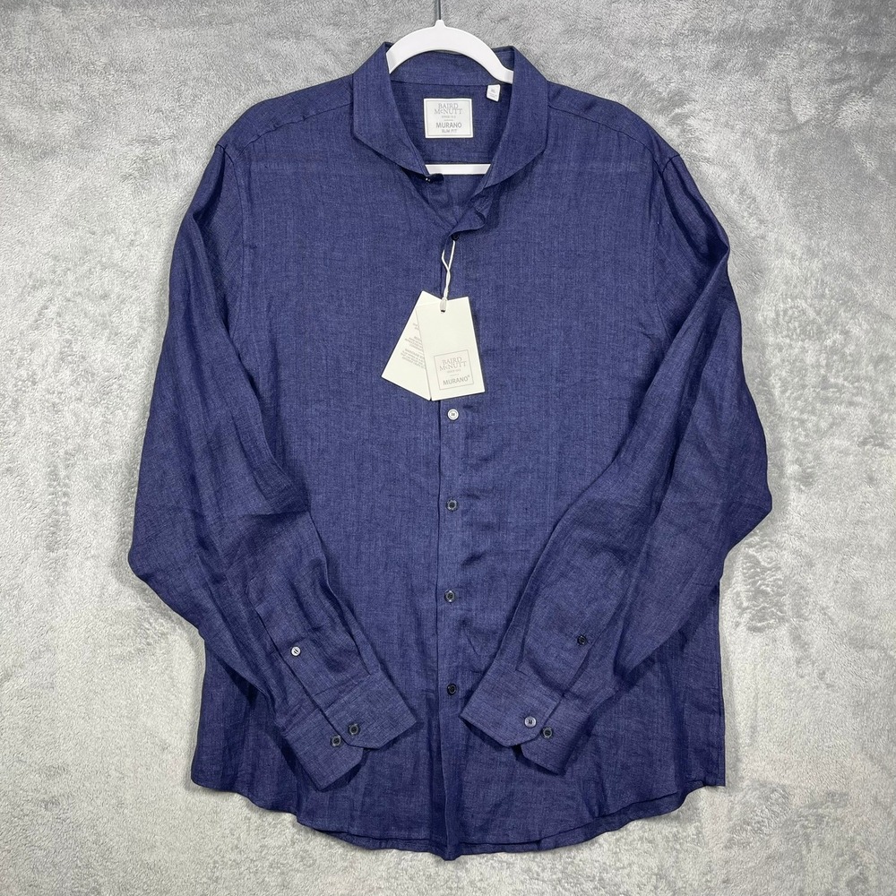 Murano Baird McNutt Linen Shirt Mens XL Navy Blue Slim Fit Button Down